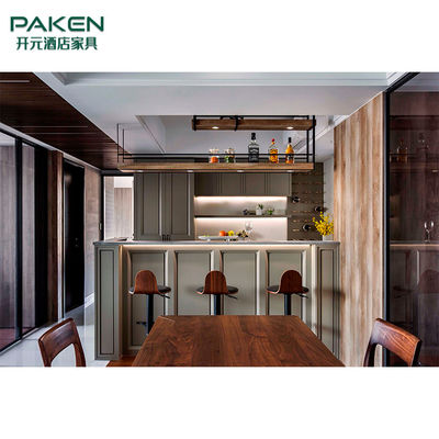 Nội thất nhà bếp bằng gỗ ấm áp Bộ bàn ghế quầy bar