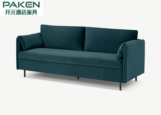 Blue Velvet High Density Foam Upholstery Hotel Sofa Bed Extend Space