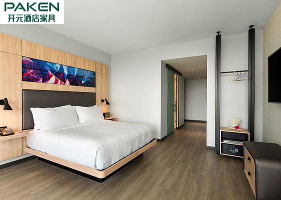 Phòng ngủ khách sạn Veneer tự nhiên Bộ đồ nội thất rời + Đồ nội thất cố định Đầu giường lớn